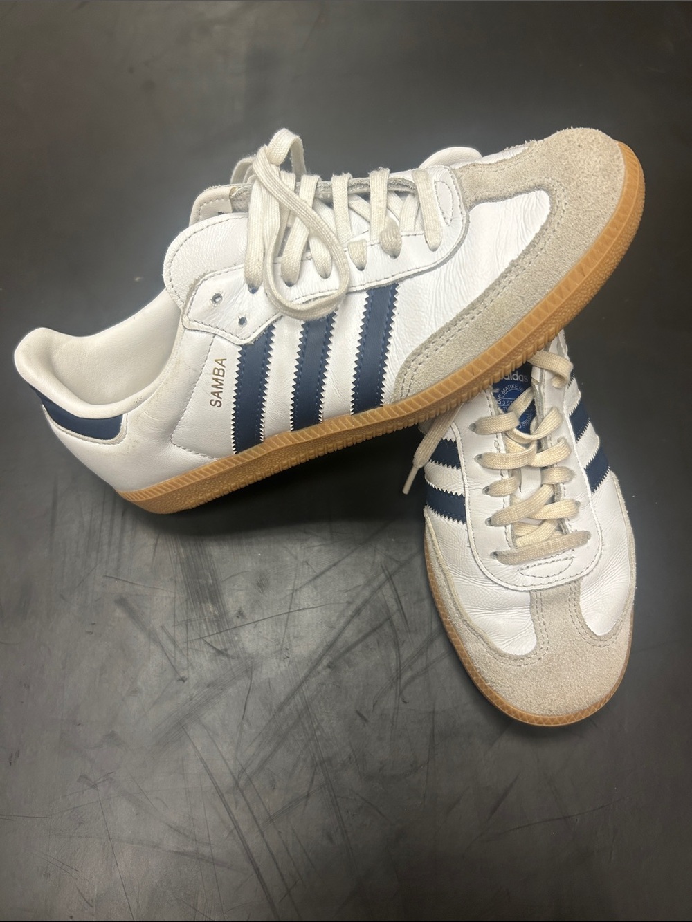 adidas White and Navy Classic Samba Sneakers with Gum Sole